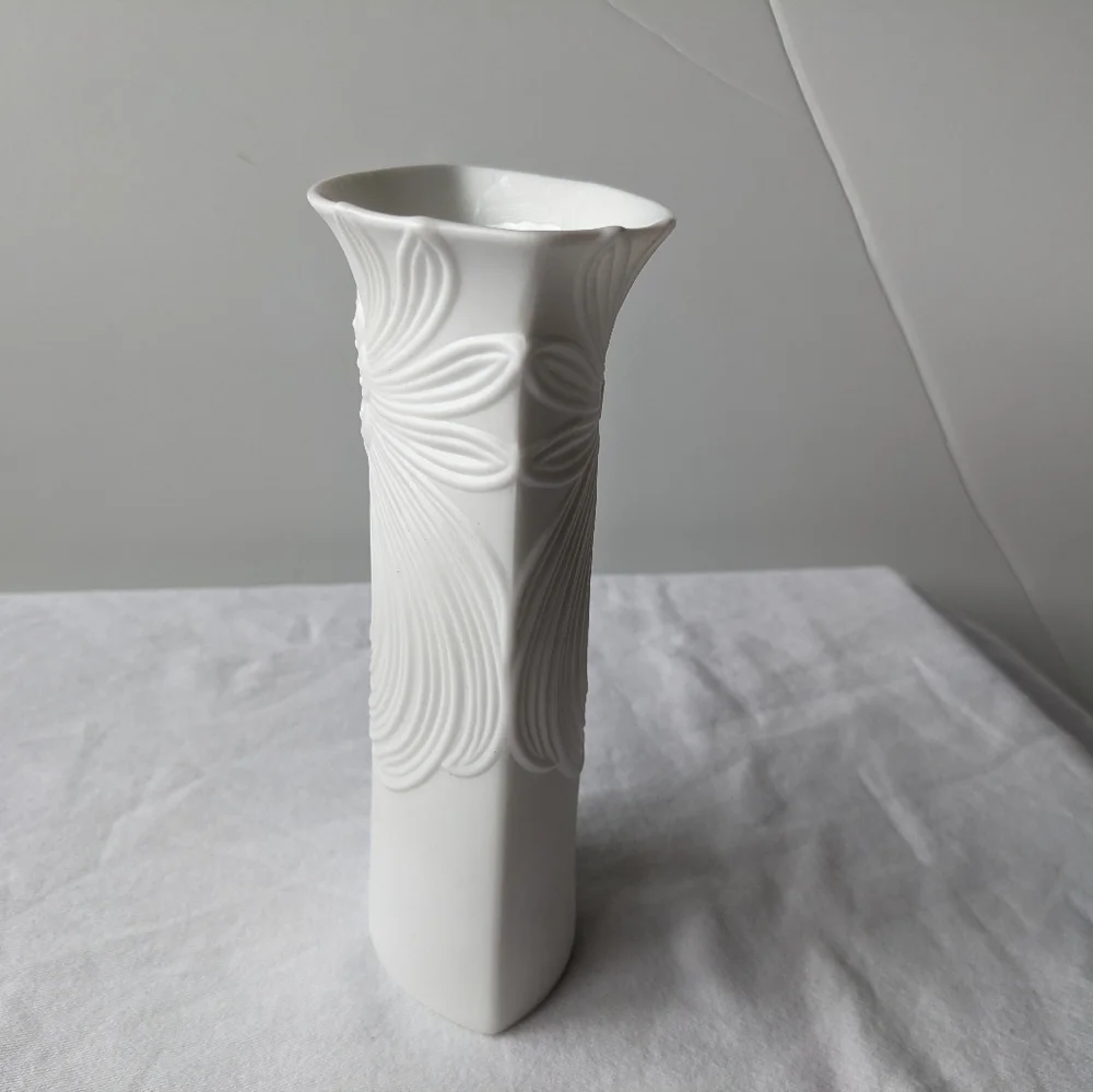 Vintage Kaiser Germany M Frey Design Embossed Floral White Porcelain Vase